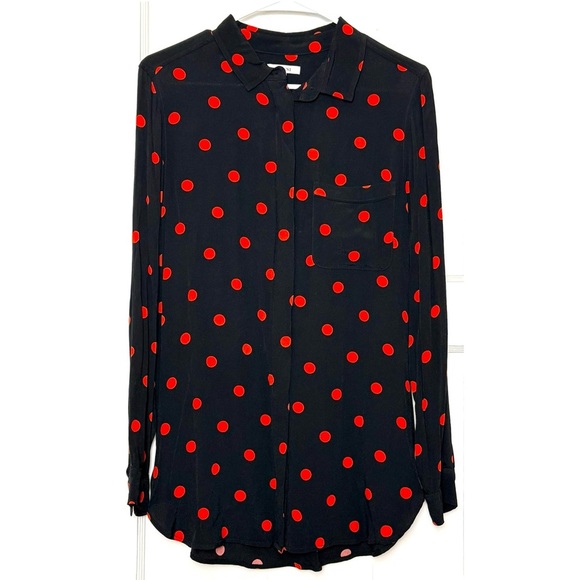 GANNI Polka Dot Crepe Long Sleeve Button Up Relaxed Fit Collared Tunic Shirt 6 - Picture 5 of 10